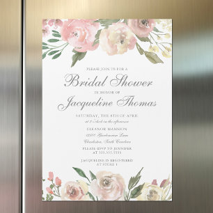 Elegant Blush Pink Ivory Floral Vrijgezellenfeest Magnetische Uitnodiging