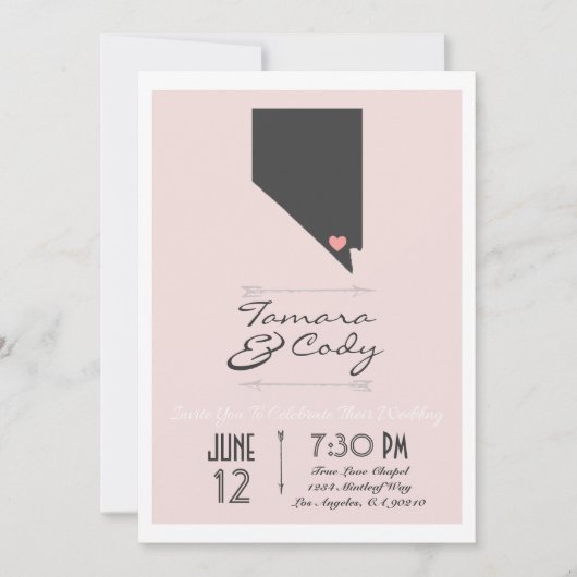 Elegant Blush Pink Las Vegas Wedding Invitation Kaart (Voorkant)