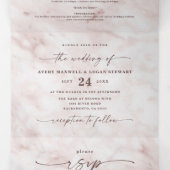 Elegant Blush Pink Metallic Marmer Wedding Drieluik Uitnodiging (Binnenkant midden)