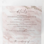 Elegant Blush Pink Metallic Marmer Wedding Drieluik Uitnodiging (Binnenzijde eerst)