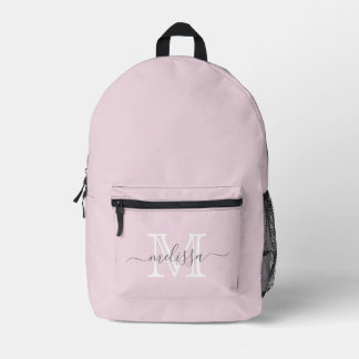 Elegant Blush Pink Minimale naam en Monogram Bedrukte Rugzak