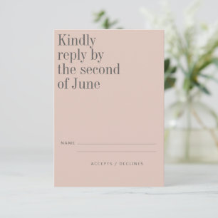 Elegant Blush Pink Minimalist Modern Wedding RSVP Kaartje