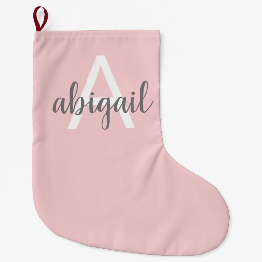 Elegant Blush Pink Modern Stijlvol monogram Grote Kerstsok (Voorkant)