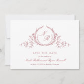 Elegant Blush Pink Monogram Wedding, Calligrafie Save The Date (Voorkant)