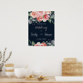 Elegant Blush Pink Navy Script Weddenschap Poster (Keuken)
