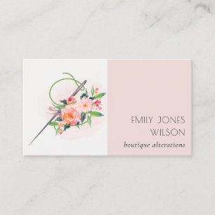 Elegant Blush Pink Needle Waterverf Floral Tailor Visitekaartje