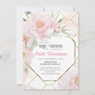 Elegant Blush Pink Peony Baby shower Waterverf Kaart