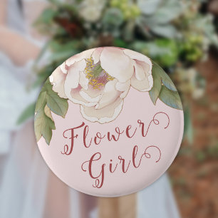 Elegant Blush Pink Peony Floral Bloemenmeisje Butt Ronde Button 5,7 Cm