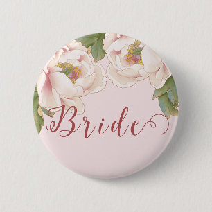 Elegant Blush Pink Peony Floral Bride Button