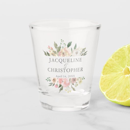 Elegant Blush Pink Peony Floral Custom Wedding Shot Glas (Voorkant)