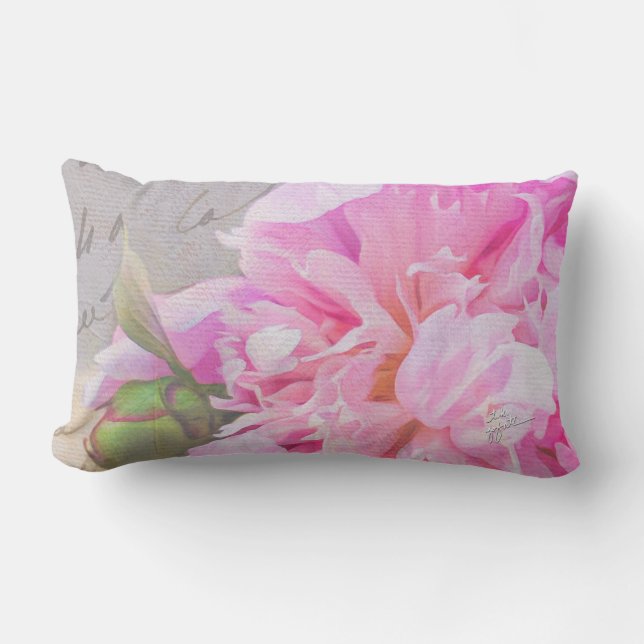 Elegant Blush Pink Peony Floral French Script Kussen (Voorkant)