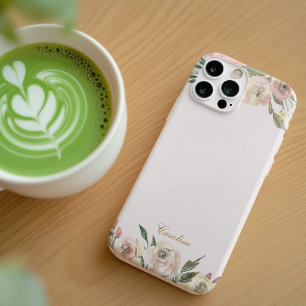 Elegant Blush Pink Peony Floral Monogram iPhone 14 Hoesje