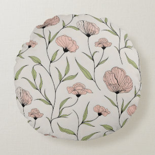 Elegant Blush Pink Poppies Bloemenpatroon Rond Kussen