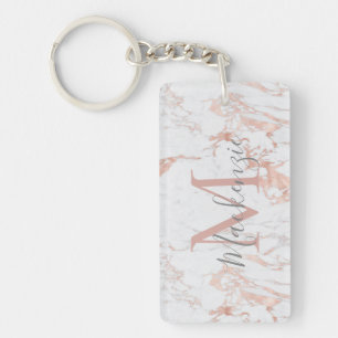 Elegant Blush Pink   Roos Gold Folie Monogram Foto Sleutelhanger