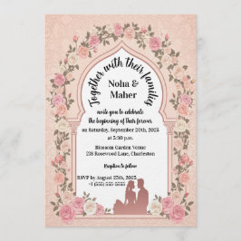 Elegant Blush Pink Rose Arch Photo Wedding  Kaart