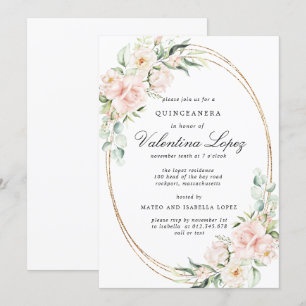 Elegant Blush Pink Rose Floral Quinceanera Kaart
