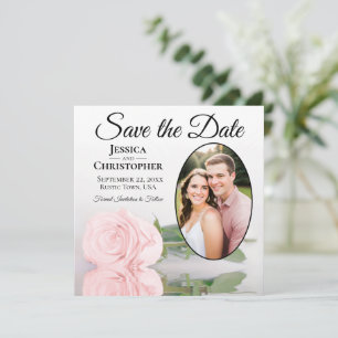 Elegant Blush Pink Rose met Oval Photo Weddenschap Save The Date