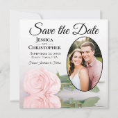 Elegant Blush Pink Rose met Oval Photo Weddenschap Save The Date (Voorkant)