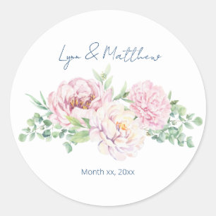 Elegant Blush Pink Roses Floral Wedding Ronde Sticker