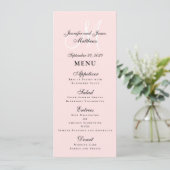 Elegant Blush Pink Script Monogram Weddenschap Menu (Staand voorkant)