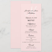 Elegant Blush Pink Script Monogram Weddenschap Menu (Voorkant / Achterkant)