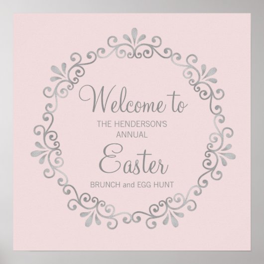 Elegant Blush Pink Silver Easter Brunch Egg Hunt Poster (Voorkant)