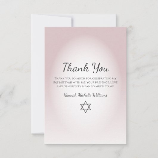Elegant Blush Pink Simple Bat Mitzvah Bedankkaart (Voorkant)