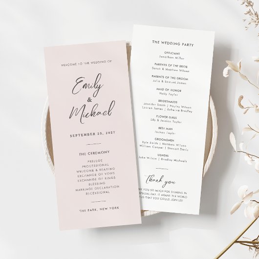 Élégant Blush Pink Simple Wedding Programme
