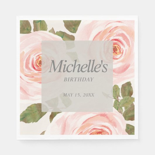 Elegant Blush Pink Springtime Floral Birthday Servet (Voorkant)