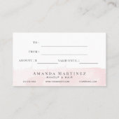 Elegant Blush Pink Waterverf Cadeaubon Visitekaartje (Achterkant)