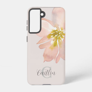Elegant Blush Pink Waterverf Floral Monogram Samsung Galaxy Hoesje