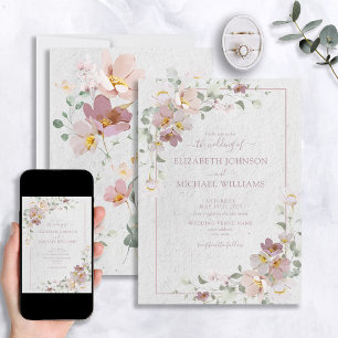 Elegant Blush Pink Waterverf Floral Wedding Kaart
