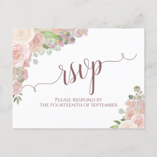 Elegant Blush Pink Waterverf Floral Wedding RSVP Briefkaart