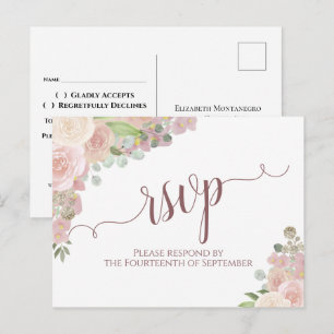 Elegant Blush Pink Waterverf Floral Wedding RSVP Briefkaart