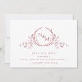 Elegant Blush Pink Waterverf Monogram Weddenschap Save The Date (Voorkant)