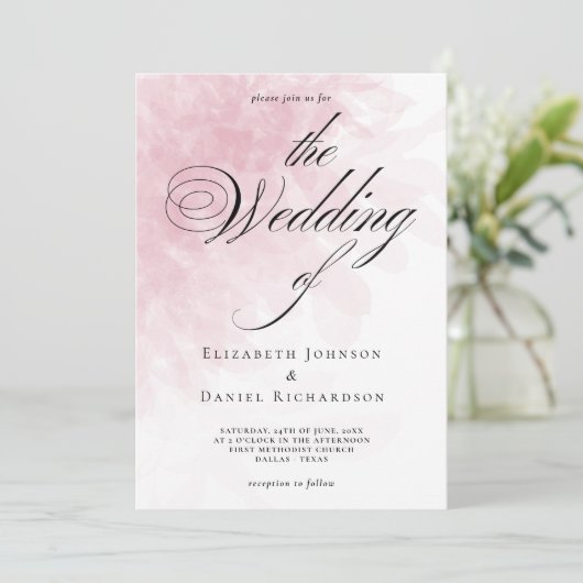 Elegant Blush Pink Waterverf Wedding Kaart (Staand voorkant)