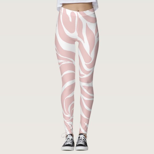 Elegant Blush Pink White Animal Print Leggings (Voorkant)