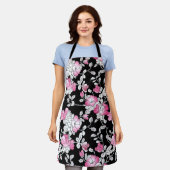 Elegant Blush Pink White Black Floral Pattern Schort (Gedragen)