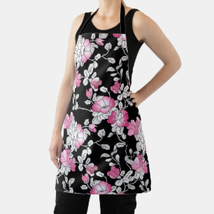 Elegant Blush Pink White Black Floral Pattern Schort