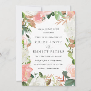 Elegant Blush Pink White Floral Rustic Wedding Kaart
