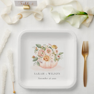 Elegant Blush Pink White Pumpkin Floral Wedding Papieren Bordje