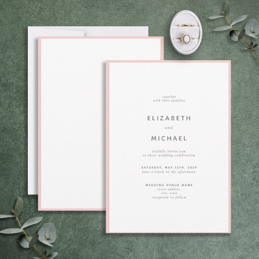 Elegant Blush Pink & White Typography Wedding Kaart