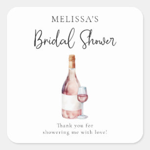 Elegant Blush Pink Wine Vrijgezellenfeest Favor Vierkante Sticker