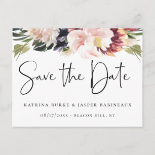 Elegant Blush Plum Floral Save the Date Aankondigingskaart