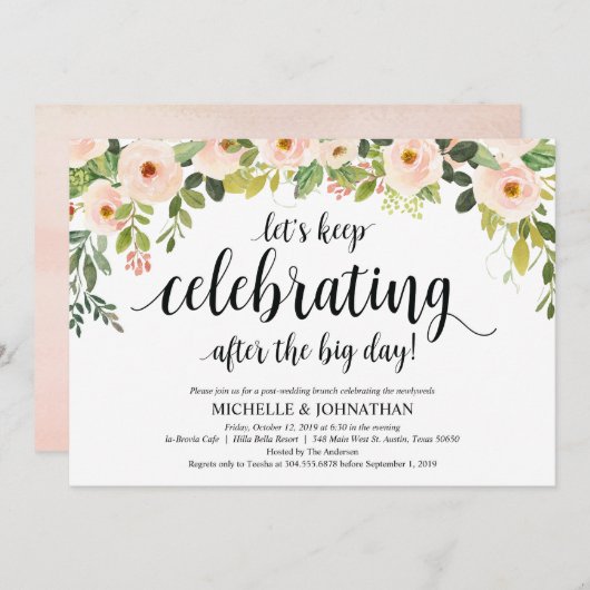 Elégant Blush Post Mariage Brunch Invitation Card (Devant / Derrière)