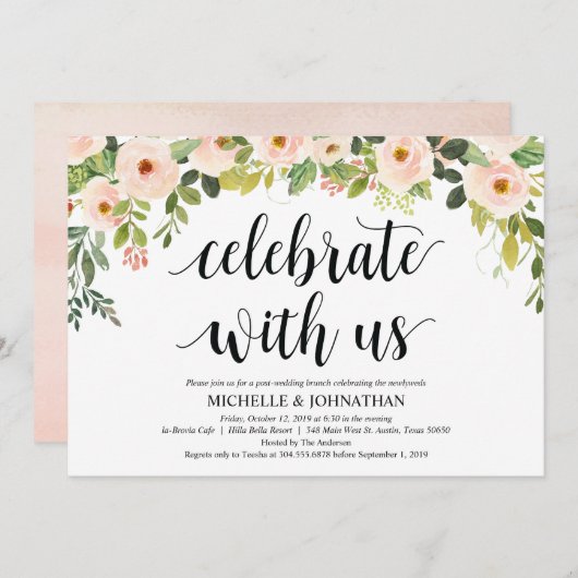Elégant Blush Post Mariage Brunch Invitation Card (Devant / Derrière)