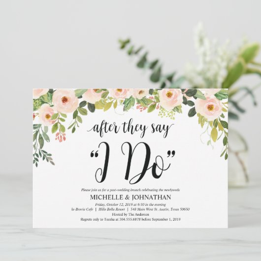 Elégant Blush Post Mariage Brunch Invitation Card (Debout devant)