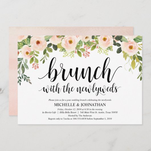 Elégant Blush Post Mariage Brunch Invitation Card (Devant / Derrière)