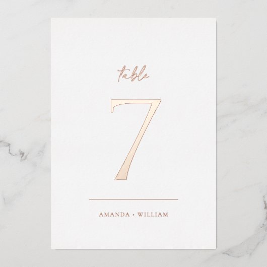 Elegant Blush Real Foil Table Number Card Folie Uitnodiging (Voorkant)