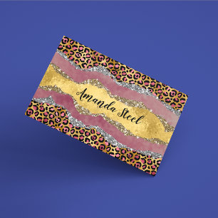 Elegant blush roos dierlijk afdruk glitterijmonogr visitekaartje